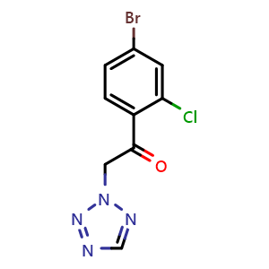 Chemical structure of 1-(4-Bromo-2-chlorophenyl)-2-(2H-tetrazol-2-yl)ethan-1-one , CAS 2935911-10-5, AChemBlock X201842