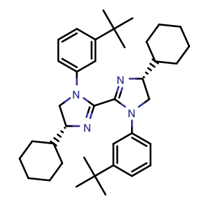 Chemical structure of (4R,4'R)-1,1'-Bis(3-(tert-butyl)phenyl)-4,4'-dicyclohexyl-4,4',5,5'-tetrahydro-1H,1'H-2,2'-biimidazole , CAS 2770054-34-5, AChemBlock X201871