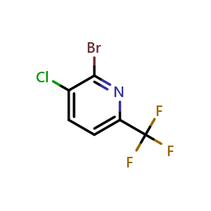 Chemical structure of 2-Bromo-3-chloro-6-(trifluoromethyl)pyridine , CAS 1211521-13-9, AChemBlock X201894