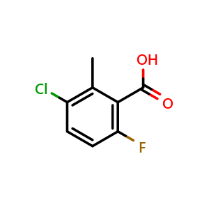 Chemical structure of 3-Chloro-6-fluoro-2-methylbenzoic acid , CAS 1427391-34-1, AChemBlock X201902