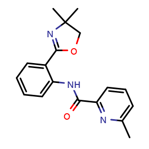 Chemical structure of N-(2-(4,4-Dimethyl-4,5-dihydrooxazol-2-yl)phenyl)-6-methylpicolinamide , CAS 2412735-75-0, AChemBlock X201913