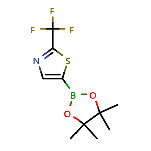 Chemical structure of 5-(4,4,5,5-Tetramethyl-1,3,2-dioxaborolan-2-yl)-2-(trifluoromethyl)thiazole , CAS 1415241-98-3, AChemBlock X201954