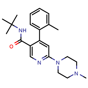 Chemical structure of N-(tert-Butyl)-6-(4-methylpiperazin-1-yl)-4-(o-tolyl)nicotinamide , CAS 881743-64-2, AChemBlock X201966