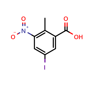 Chemical structure of 5-Iodo-2-methyl-3-nitrobenzoic acid , CAS 1517254-24-8, AChemBlock X201986