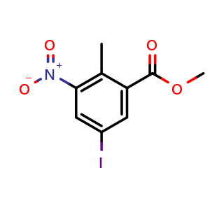 Chemical structure of Methyl 5-iodo-2-methyl-3-nitrobenzoate , CAS 1511381-00-2, AChemBlock X201987