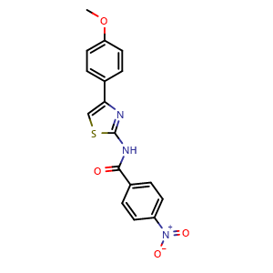 Chemical structure of N-(4-(4-Methoxyphenyl)thiazol-2-yl)-4-nitrobenzamide , CAS 325778-74-3, AChemBlock X202019