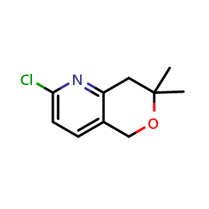 Chemical structure of 2-Chloro-7,7-dimethyl-7,8-dihydro-5H-pyrano[4,3-b]pyridine , CAS 2673369-00-9, AChemBlock X202021