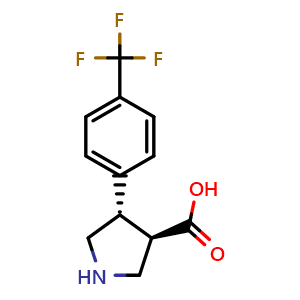 Chemical structure of (3R,4S)-4-(4-(trifluoromethyl)phenyl)pyrrolidine-3-carboxylic acid , CAS 1363594-80-2, AChemBlock X202046
