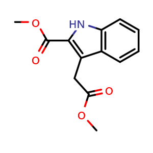 Chemical structure of Methyl 3-(2-methoxy-2-oxoethyl)-1H-indole-2-carboxylate , CAS 156362-00-4, AChemBlock X202081