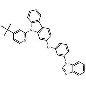 Chemical structure of 2-(3-(1H-Benzo[d]imidazol-1-yl)phenoxy)-9-(4-(tert-butyl)pyridin-2-yl)-9H-carbazole , CAS 2264042-89-7, AChemBlock X202085
