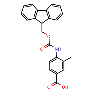 Chemical structure of 4-((((9H-Fluoren-9-yl)methoxy)carbonyl)amino)-3-methylbenzoic acid , CAS 892878-63-6, AChemBlock X202090