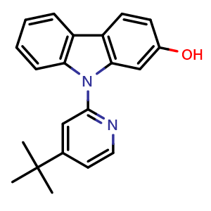 Chemical structure of 9-(4-(tert-Butyl)pyridin-2-yl)-9H-carbazol-2-ol , CAS 1636130-34-1, AChemBlock X202093