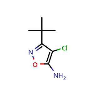 Chemical structure of 3-(tert-Butyl)-4-chloroisoxazol-5-amine , CAS 1520844-53-4, AChemBlock X202108
