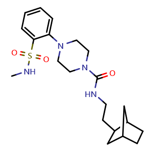 Chemical structure of N-(2-(Bicyclo[2.2.1]heptan-2-yl)ethyl)-4-(2-(N-methylsulfamoyl)phenyl)piperazine-1-carboxamide , CAS 2419378-00-8, AChemBlock X202155