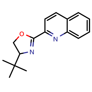Chemical structure of 4-(tert-Butyl)-2-(quinolin-2-yl)-4,5-dihydrooxazole , CAS 2246335-51-1, AChemBlock X202174