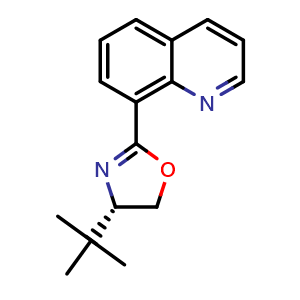 Chemical structure of (S)-4-(tert-Butyl)-2-(quinolin-8-yl)-4,5-dihydrooxazole , CAS 220629-00-5, AChemBlock X202177