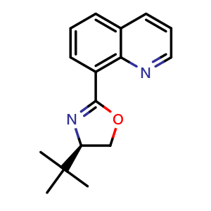 Chemical structure of 8-[(4R)-4-(1,1-Dimethylethyl)-4,5-dihydro-2-oxazolyl]quinoline , CAS 259105-53-8, AChemBlock X202178