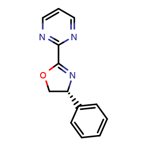 Chemical structure of (R)-4-Phenyl-2-(pyrimidin-2-yl)-4,5-dihydrooxazole , CAS 2757082-83-8, AChemBlock X202192
