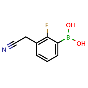 Chemical structure of (3-(Cyanomethyl)-2-fluorophenyl)boronic acid , CAS 2663787-26-4, AChemBlock X202217