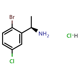 Chemical structure of (R)-1-(2-Bromo-5-chlorophenyl)ethan-1-amine hydrochloride , CAS 2343964-50-9, AChemBlock X202223