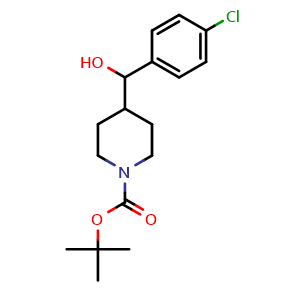 Chemical structure of tert-Butyl 4-((4-chlorophenyl)(hydroxy)methyl)piperidine-1-carboxylate , CAS 639468-65-8, AChemBlock X202243