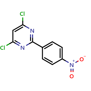 Chemical structure of 4,6-Dichloro-2-(4-nitrophenyl)pyrimidine , CAS 83217-23-6, AChemBlock X202250