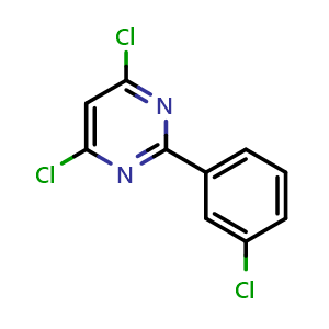 Chemical structure of 4,6-Dichloro-2-(3-chlorophenyl)pyrimidine , CAS 21139-63-9, AChemBlock X202252