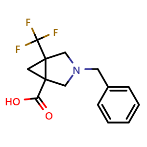 Chemical structure of 3-Benzyl-5-(trifluoromethyl)-3-azabicyclo[3.1.0]hexane-1-carboxylic acid , CAS 2384517-61-5, AChemBlock X202256