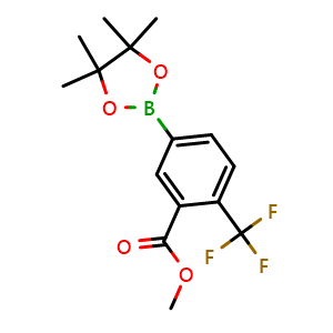 Chemical structure of Methyl 5-(4,4,5,5-tetramethyl-1,3,2-dioxaborolan-2-yl)-2-(trifluoromethyl)benzoate , CAS 1671078-38-8, AChemBlock X202271