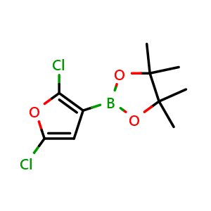 Chemical structure of 2-(2,5-Dichlorofuran-3-yl)-4,4,5,5-tetramethyl-1,3,2-dioxaborolane , CAS 1618668-22-6, AChemBlock X202283