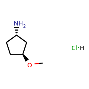 Chemical structure of rel-(1S,3S)-3-Methoxycyclopentan-1-amine hydrochloride , CAS 2243802-43-7, AChemBlock X202289