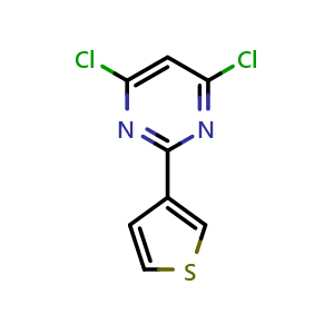 Chemical structure of 4,6-Dichloro-2-(thiophen-3-yl)pyrimidine , CAS 57059-14-0, AChemBlock X202293