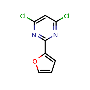 Chemical structure of 4,6-Dichloro-2-(furan-2-yl)pyrimidine , CAS 27110-83-4, AChemBlock X202295