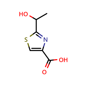 Chemical structure of 2-(1-Hydroxyethyl)thiazole-4-carboxylic acid , CAS 88393-79-7, AChemBlock X202315