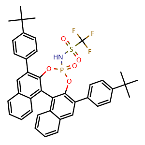 Chemical structure of (11bR)-N-(2,6-Bis(4-(tert-butyl)phenyl)-4-oxidodinaphtho[2,1-d:1',2'-f][1,3,2]dioxaphosphepin-4-yl)-1,1,1-trifluoromethanesulfonamide , CAS 1643958-21-7, AChemBlock X202335