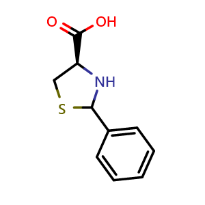 Chemical structure of (4R)-2-Phenylthiazolidine-4-carboxylic acid , CAS 196930-46-8, AChemBlock X202373