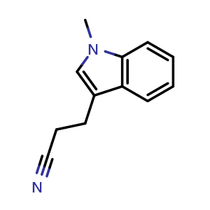 Chemical structure of 3-(1-Methyl-1H-indol-3-yl)propanenitrile , CAS 108784-73-2, AChemBlock X202391