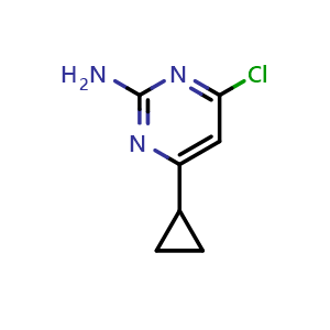 Chemical structure of 4-Chloro-6-cyclopropylpyrimidin-2-amine , CAS 21573-09-1, AChemBlock X202394