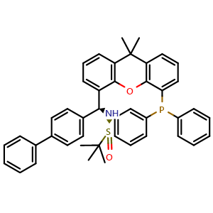 Chemical structure of (S)-N-((S)-[1,1'-Biphenyl]-4-yl(5-(diphenylphosphino)-9,9-dimethyl-9H-xanthen-4-yl)methyl)-2-methylpropane-2-sulfinamide , CAS 2538526-69-9, AChemBlock X202449