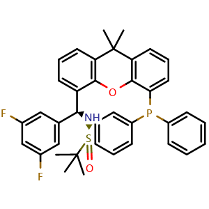 Chemical structure of (S)-N-((S)-(3,5-Difluorophenyl)(5-(diphenylphosphino)-9,9-dimethyl-9H-xanthen-4-yl)methyl)-2-methylpropane-2-sulfinamide , CAS 2696252-33-0, AChemBlock X202450