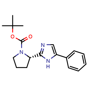 Chemical structure of (S)-tert-Butyl 2-(5-phenyl-1H-imidazol-2-yl)pyrrolidine-1-carboxylate , CAS 1252037-59-4, AChemBlock X202547