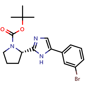 Chemical structure of (S)-tert-Butyl 2-(5-(3-bromophenyl)-1H-imidazol-2-yl)pyrrolidine-1-carboxylate , CAS 1007882-08-7, AChemBlock X202550