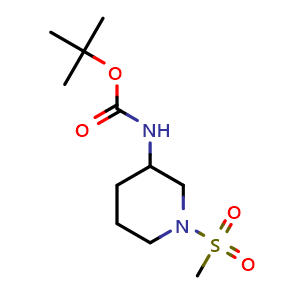 Chemical structure of tert-Butyl (1-(methylsulfonyl)piperidin-3-yl)carbamate , CAS 1262310-00-8, AChemBlock X202557