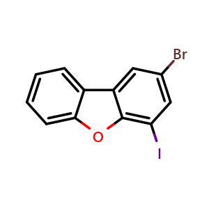 Chemical structure of 2-Bromo-4-iododibenzofuran , CAS 1401068-25-4, AChemBlock X202583