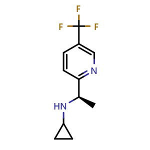 Chemical structure of (R)-N-(1-(5-(Trifluoromethyl)pyridin-2-yl)ethyl)cyclopropanamine , CAS 2774612-92-7, AChemBlock X202602