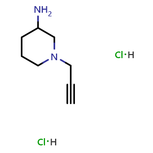 Chemical structure of 1-(Prop-2-yn-1-yl)piperidin-3-amine dihydrochloride , CAS 2918779-72-1, AChemBlock X202629