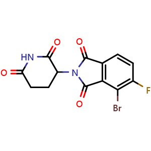Chemical structure of 4-Bromo-2-(2,6-dioxopiperidin-3-yl)-5-fluoroisoindoline-1,3-dione , CAS 2851889-86-4, AChemBlock X202651