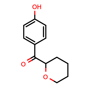 Chemical structure of (4-Hydroxyphenyl)(tetrahydro-2H-pyran-2-yl)methanone , CAS 2294391-39-0, AChemBlock X202700