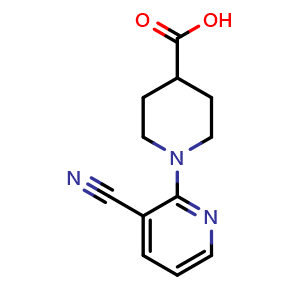 Chemical structure of 1-(3-Cyano-2-pyridinyl)-4-piperidinecarboxylic acid , CAS 939986-70-6, AChemBlock X202713