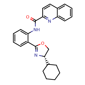 Chemical structure of (S)-N-(2-(4-Cyclohexyl-4,5-dihydrooxazol-2-yl)phenyl)quinoline-2-carboxamide , AChemBlock X202736